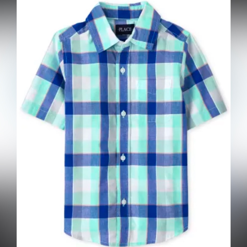 ✨ The Children’s Place Blue and Green Plaid Button Down Shirt